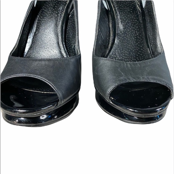 Trouve black leather platform sling back peep toe heels size 8.5 - Picture 4 of 9